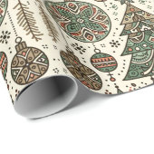 フェスティバルレッド&グリーンフォークアートクリスマス ラッピングペーパー (ロールコーナー)