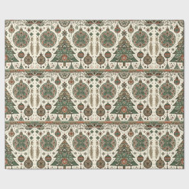 フェスティバルレッド&グリーンフォークアートクリスマス ラッピングペーパー