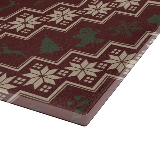 フェスティバルレッド、グリーン&クリームコージークリスマスパターン カッティングボード (角)