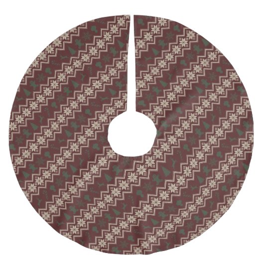 フェスティバルレッド、グリーン&クリームコージークリスマスパターン ブラッシュドポリエステルツリースカート (正面)