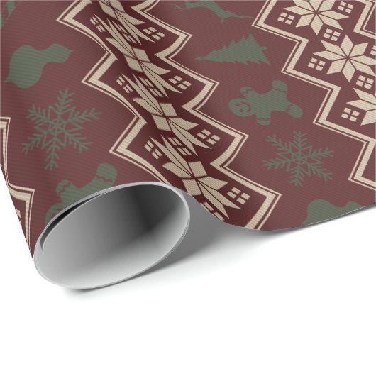 フェスティバルレッド、グリーン&クリームコージークリスマスパターン ラッピングペーパー (ロールコーナー)