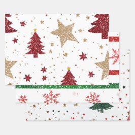 フェスティバルレッド、グリーン、金ゴールドクリスマス ラッピングペーパーシート