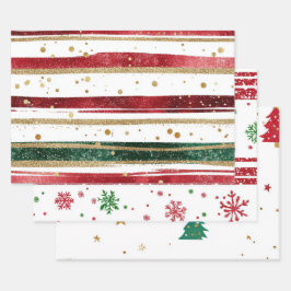 フェスティバルレッド、グリーン、金ゴールドクリスマス ラッピングペーパーシート