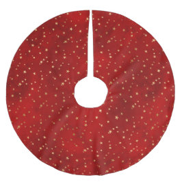 フェスティバルレッド&ゴールドフォイルウィンタークリスマススターズ ブラッシュドポリエステルツリースカート