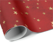 フェスティバルレッド&ゴールドフォイルウィンタークリスマススターズ ラッピングペーパー (ロールコーナー)