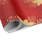フェスティバルレッド&ゴールドフォイルウィンターポインセチア ラッピングペーパー (ロールコーナー)