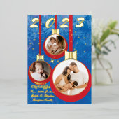 フェスティバルレッド&ブルー初めてのクリスマス3 Photo Collage 箔シーズンカード (立ち正面)