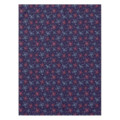 フェスティバルレッド、ブルー、シルバー花火デザイン テーブルクロス (正面)