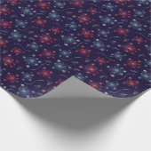 フェスティバルレッド、ブルー、シルバー花火デザイン ラッピングペーパー (角)