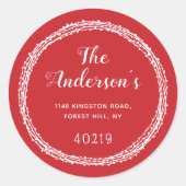 フェスティバルレッド&ホワイトカスタム差出人住所 ラウンドシール (正面)