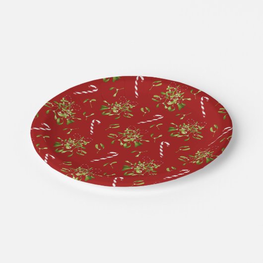 フェスティバルレッド&ホワイトボタニカルグリーナリークリスマス ペーパープレート (アングル)