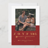 フェスティバルレッド&金ゴールドうれしそうな2つの写真クリスマス シーズンカード (正面)