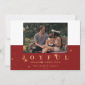 フェスティバルレッド&金ゴールドうれしそうな2つの写真クリスマス シーズンカード (正面)