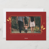 フェスティバルレッド&金ゴールドうれしそうな2つの写真クリスマス シーズンカード (裏面)