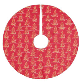 フェスティバルレッド&金ゴールドツリーズメリークリスマス ブラッシュドポリエステルツリースカート