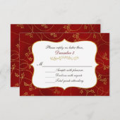 フェスティバルレッド&金ゴールドホリデイRSVPカード 出欠カード (正面/裏面)