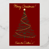 フェスティバルレッド&金ゴールドモダングリーンクリスマスツリー 箔シーズンカード (正面)