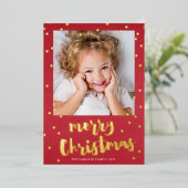 フェスティバルレッド&金ゴールド紙吹雪メリークリスマスフォト 箔シーズンカード (立ち正面)