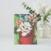 フェスティバルレトロなヴィンテージのクリスマスキャット ポストカード (スタンド正面)