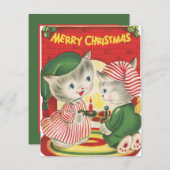 フェスティバルレトロなヴィンテージクリスマス猫 シーズンカード (正面/裏面)