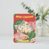 フェスティバルレトロなヴィンテージクリスマス猫 シーズンポストカード (スタンド正面)