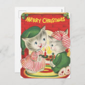 フェスティバルレトロなヴィンテージクリスマス猫 シーズンポストカード (正面/裏面)