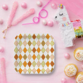 フェスティバルレトロオレンジベージュホワイトダイヤモンドパターン ペーパープレート (パーティー)