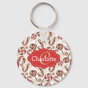 フェスティバルレトロキャンディキャンズパターンモノグラム キーホルダー