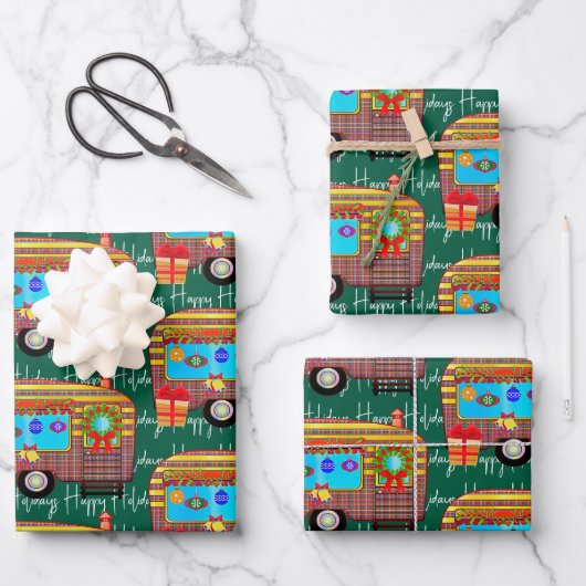 フェスティバルレトロキャンパーハッピーホリデイズ ラッピングペーパーシート (正面)