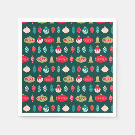 フェスティバルレトロクリスマスオーナメントミッドセンチュリーモダン スタンダードカクテルナプキン (正面)