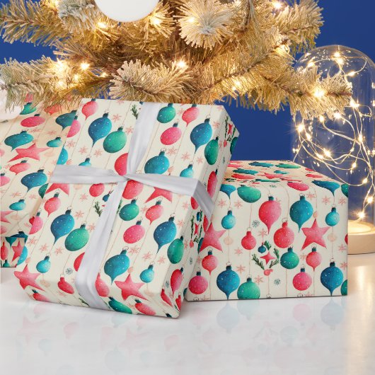 フェスティバルレトロクリスマスバルブホリデイ ラッピングペーパー (クリスマス)