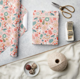 フェスティバルレトロクリスマスホリデーパターン ラッピングペーパー