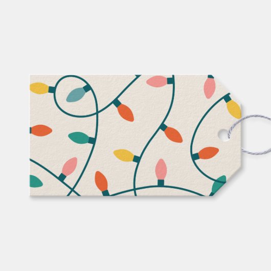 フェスティバルレトロクリスマスライトストランドパターン ギフトタグ (正面(横))