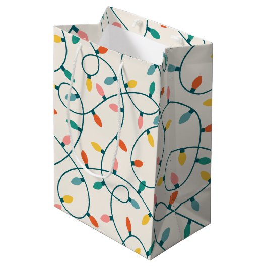 フェスティバルレトロクリスマスライトストランドパターン ミディアムペーパーバッグ (正面アングル)