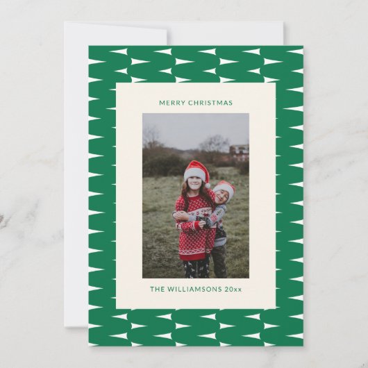 フェスティバルレトログリーンウェーブラインクリスマスフォト シーズンカード (正面)