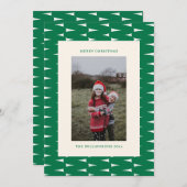 フェスティバルレトログリーンウェーブラインクリスマスフォト シーズンカード (正面/裏面)