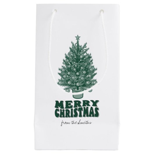 フェスティバルレトログリーンクリスマスツリー スモールペーパーバッグ (正面)