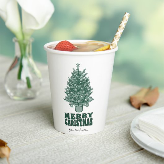 フェスティバルレトログリーンクリスマスツリー 紙コップ (インサイチュ)