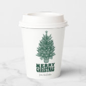 フェスティバルレトログリーンクリスマスツリー 紙コップ (裏面)