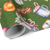 フェスティバルレトログリーンヴィンテージクリスマスパターン ラッピングペーパー (ロールコーナー)