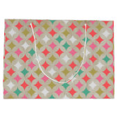フェスティバルレトロパステルピンクグリーンダイヤモンドパターン ラージペーパーバッグ (裏面)
