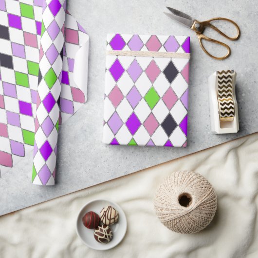 フェスティバルレトロパープルダイヤモンドパターン ラッピングペーパー (クラフト)