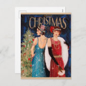 フェスティバルレトロヴィンテージクリスマスアートデコ シーズンポストカード (正面/裏面)