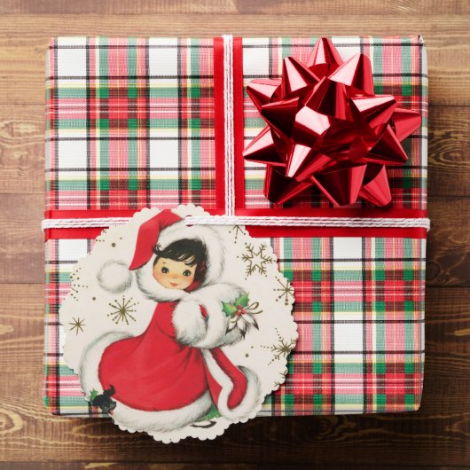 フェスティバルレトロヴィンテージクリスマスガール追加メッセージ オーナメントカード (インサイチュ (ギフト))