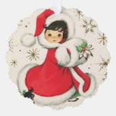 フェスティバルレトロヴィンテージクリスマスガール追加メッセージ オーナメントカード (正面)