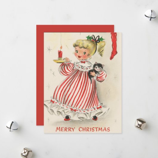 フェスティバルレトロヴィンテージクリスマスガール シーズンカード (正面/裏面インサイチュ)