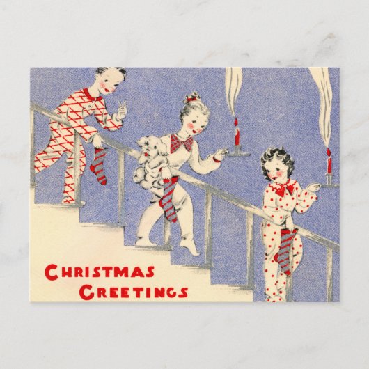 フェスティバルレトロヴィンテージクリスマスキッズ シーズンポストカード (正面)