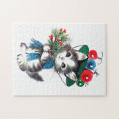 フェスティバルレトロヴィンテージクリスマスキャットホリデイ ジグソーパズル (横)