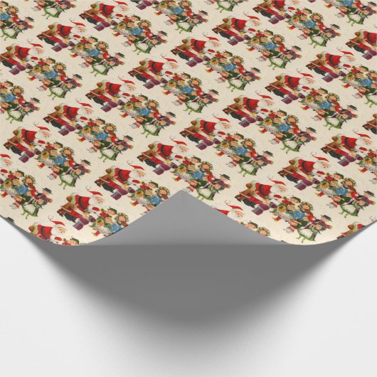 フェスティバルレトロヴィンテージクリスマスサンタキッズタイル ラッピングペーパー (角)