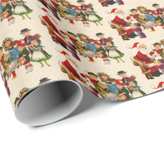 フェスティバルレトロヴィンテージクリスマスサンタキッズタイル ラッピングペーパー (ロールコーナー)